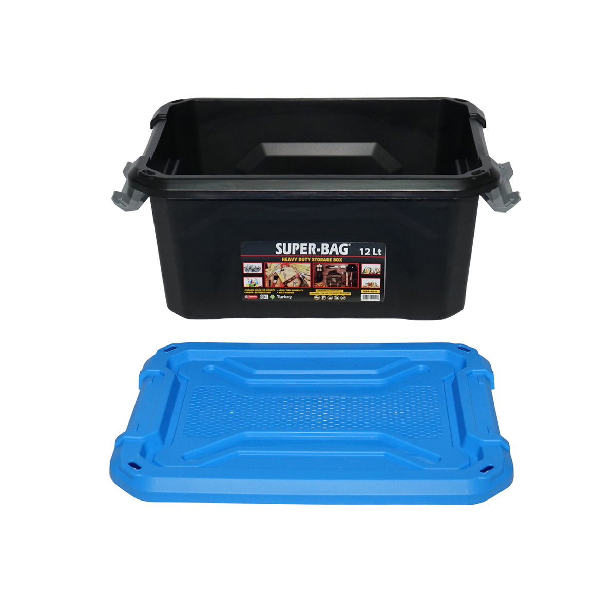 Box, heavy duty storage box 12L with lid, blue 385x295x175mm Breckner Germany
