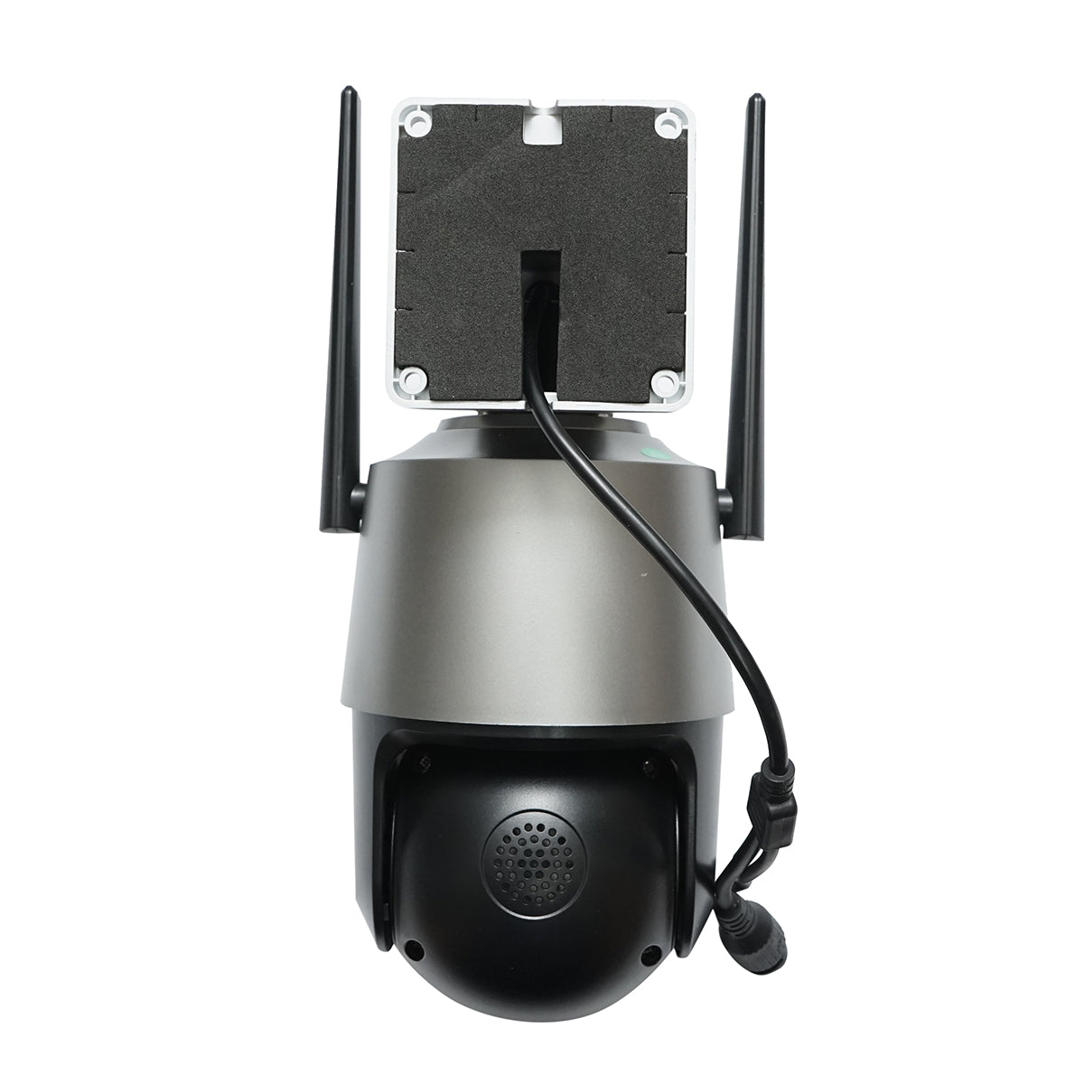 3-lens surveillance camera, 2 9 MP lenses, P2P WIFI 2.4GHz, PTZ with motion sensor, siren, human detection, and iCSee application.