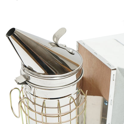 Stainless steel bee smoker with thermal shield cylinder and leather bellows 190mm