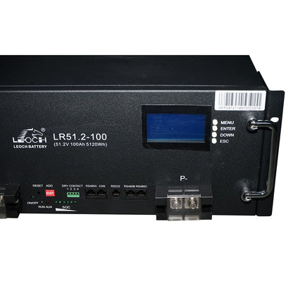 Lithium storage battery 5.12KW LifePo4 51.2V, 100Ah with BMS, LCD display, temperature protection, parallel connection Leoch Battery