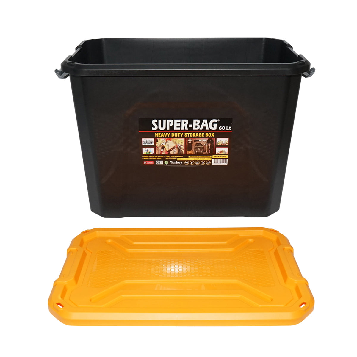 Box, heavy duty storage box 60L with lid, yellow 580x380x405mm Breckner Germany