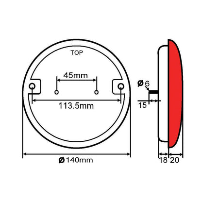 Red LED fog lamp with signaling, diameter 140mm