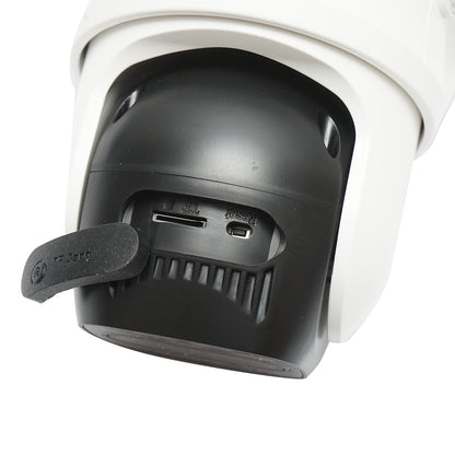 Surveillance camera with 3 lenses, 3 objectives 8 MP, 2 dual control CPUs, P2P WIFI 2.4G, PTZ with motion sensor, alarm, night vision, AI human detection, and iCSee application.
