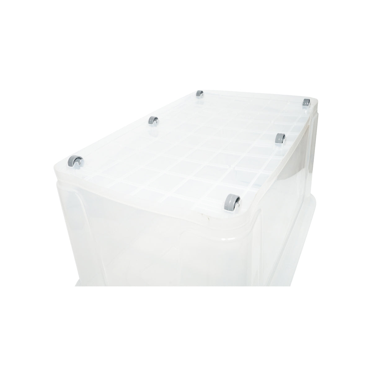 80L storage box with lid and wheels made of transparent plastic 725x470x360mm
