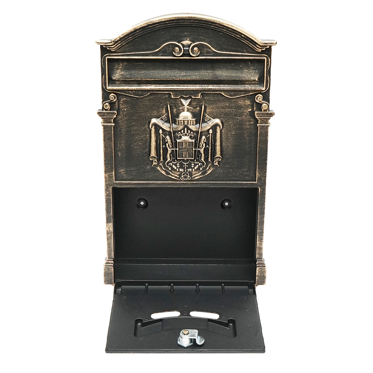 Antique golden mailbox 410X260X90mm with 2 keys and mounting accessories