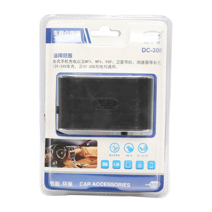Triple car lighter adapter 12/24V black with individual switch and 1 USB port 5V 2.1A