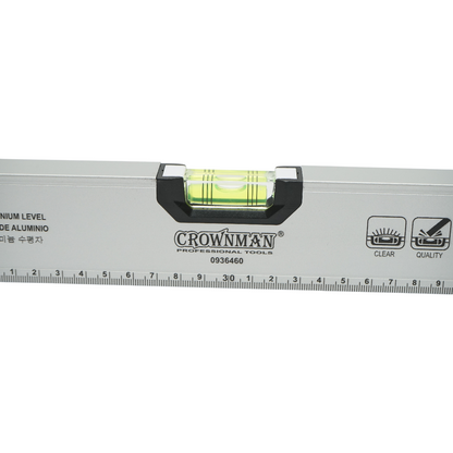 Aluminum magnetic level 600mm, 3 level bubbles, graduated ruler 0-60cm Crownman