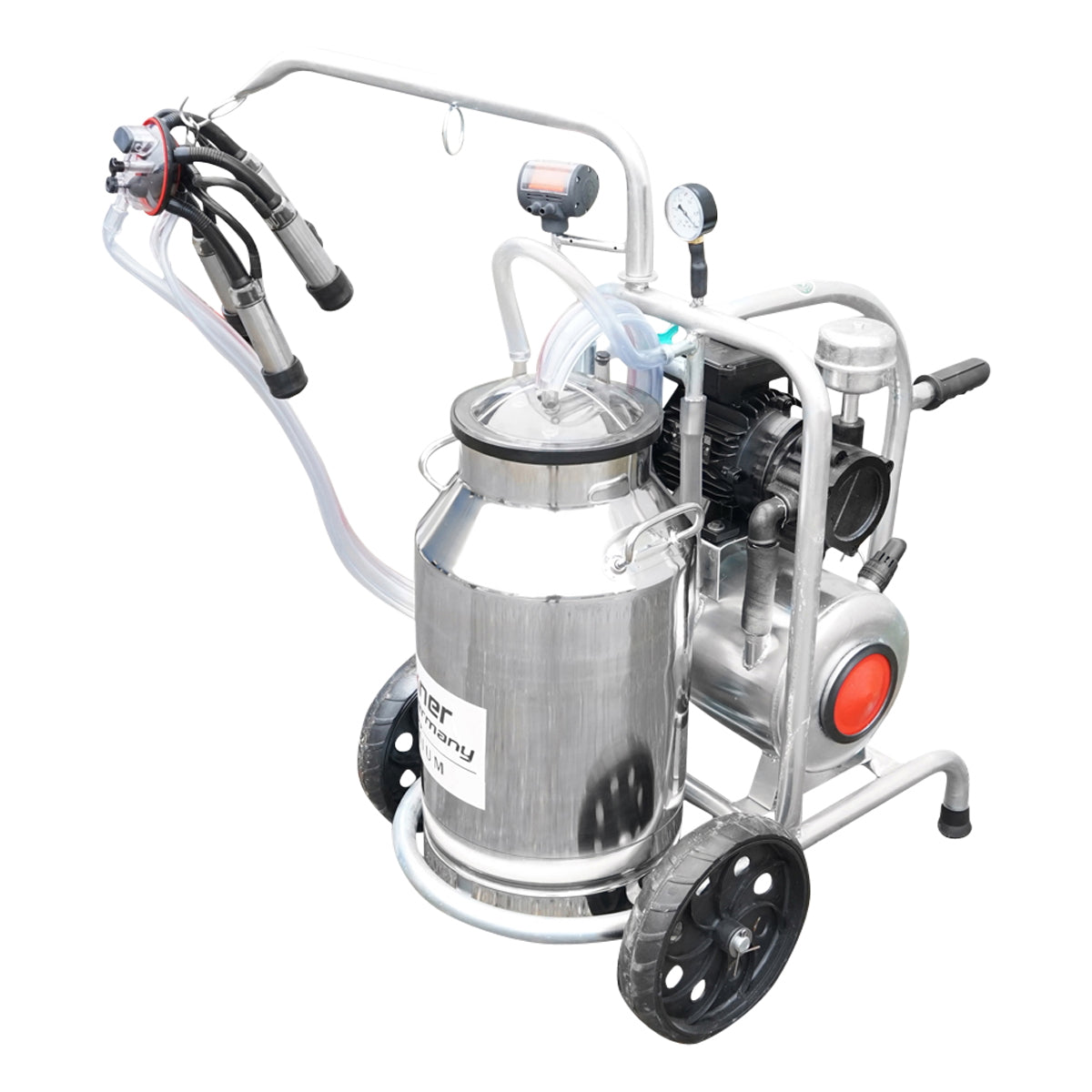 Cow milking machine with 160cc collection group, galvanized chassis, 30L stainless steel tank, 1 station Breckner Germany