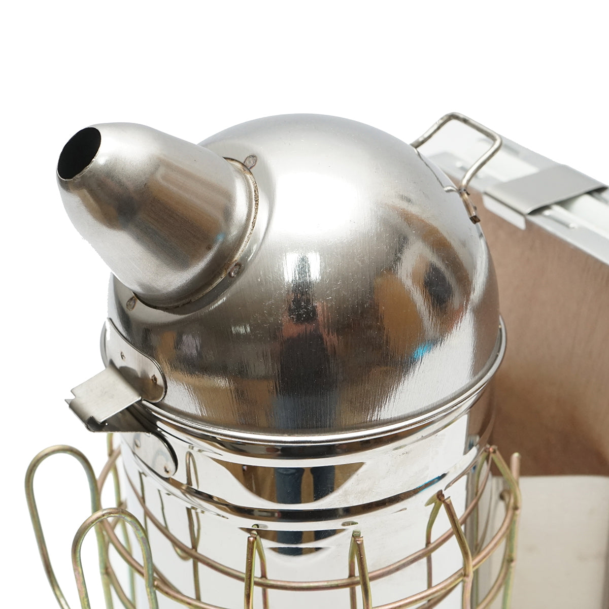 Stainless steel bee smoker with thermal shield cylinder and leather bellows 250mm