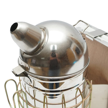 Stainless steel bee smoker with thermal shield cylinder and leather bellows 250mm