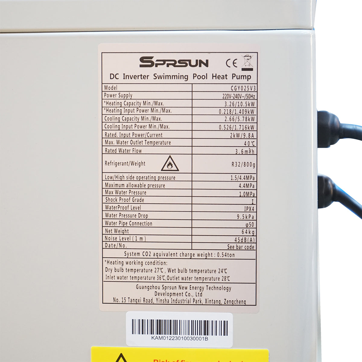 Heat pump for pool 25-40 cubic meters, 220V, 10.5KW SPRSUN