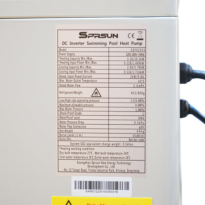 Heat pump for pool 25-40 cubic meters, 220V, 10.5KW SPRSUN