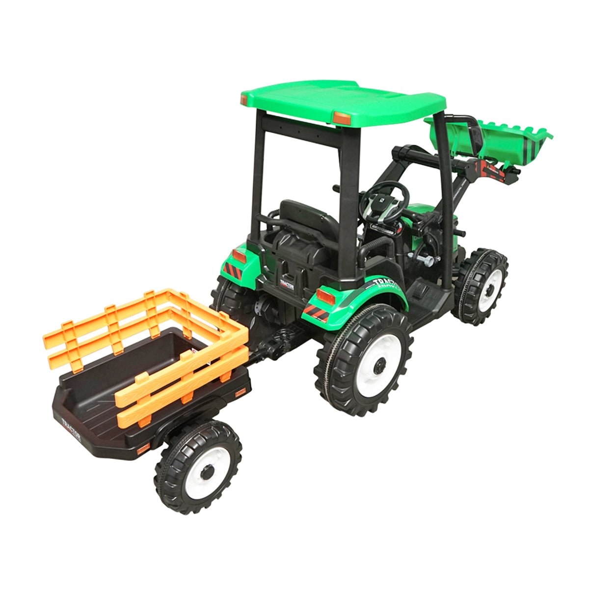 Electric tractor with trailer for kids with 12V/10Ah battery and remote control JS3158B green