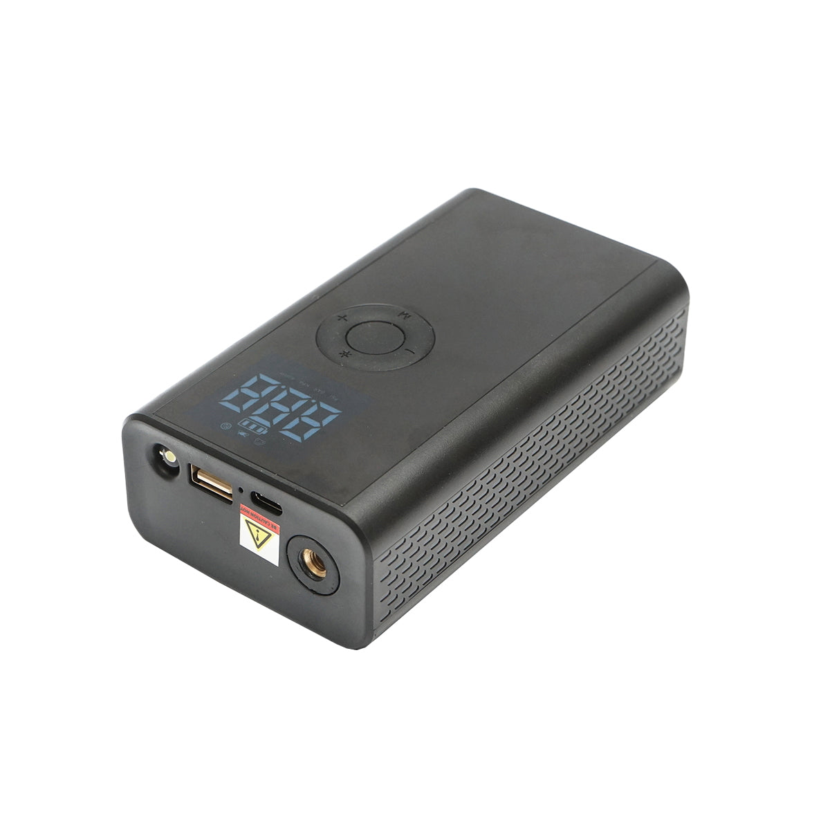 Black portable air compressor 36W with 4000mAh rechargeable battery and accessories