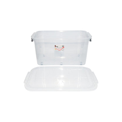 50L storage box with lid and wheels made of transparent plastic 400x630x320mm