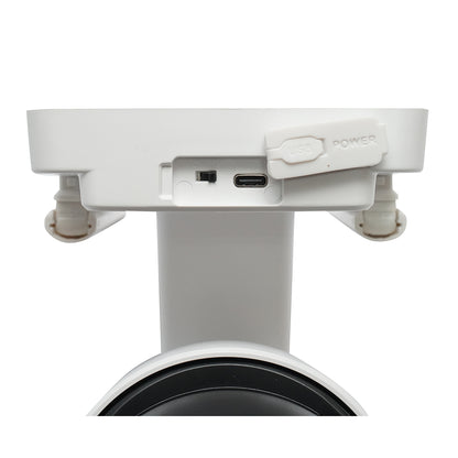 4 MP surveillance camera with 7.6W solar panel, 18650 battery, 4G SIM card, 360-degree rotating PTZ with motion sensor, 64 GB memory card, human detection PIR, and iCSee application.