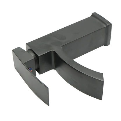 Cascade type sink faucet, single handle, matte black finish, zinc alloy material, accessories included