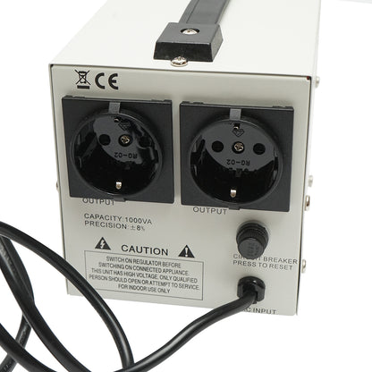 Automatic single-phase voltage stabilizer with relay 1000VA/140-260V, 2 Schuko sockets 230V, LCD display Breckner Germany