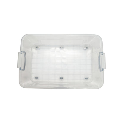 30L storage box with lid and wheels made of transparent plastic 630x400x200mm