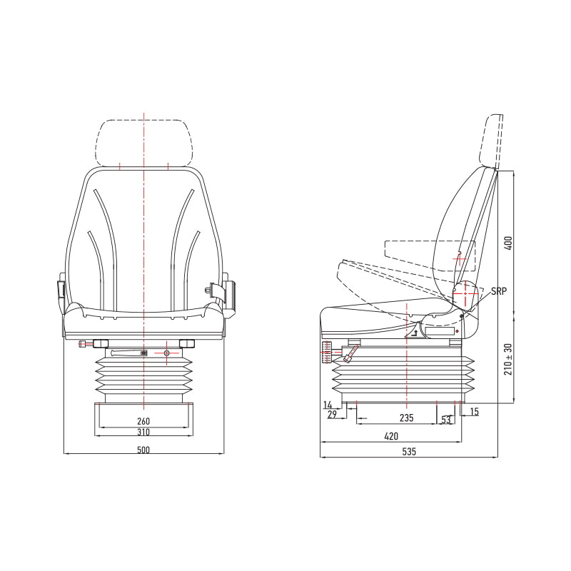 Universal tractor seat with pneumatic suspension GBS 55HD