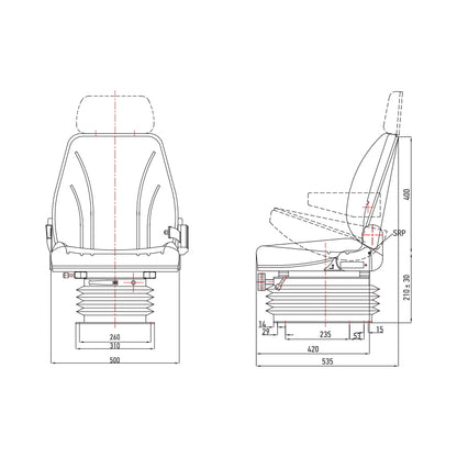 Universal tractor seat with pneumatic suspension GBS 55HD