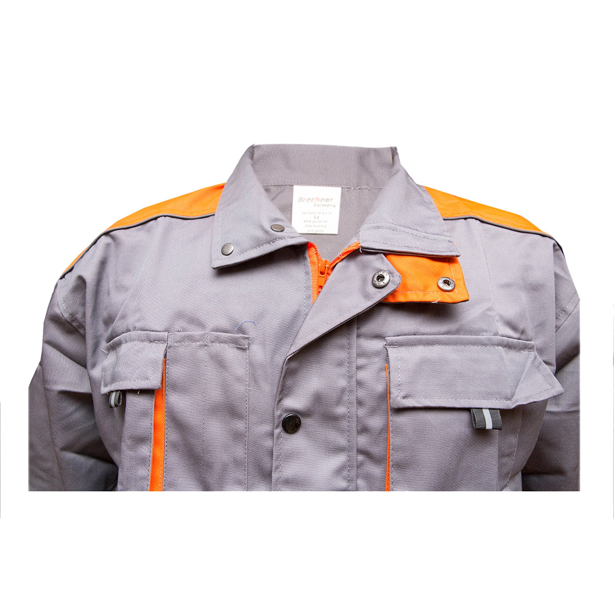Polyester work jacket with cotton, gray/orange size 54, 235g/m2 Breckner Germany