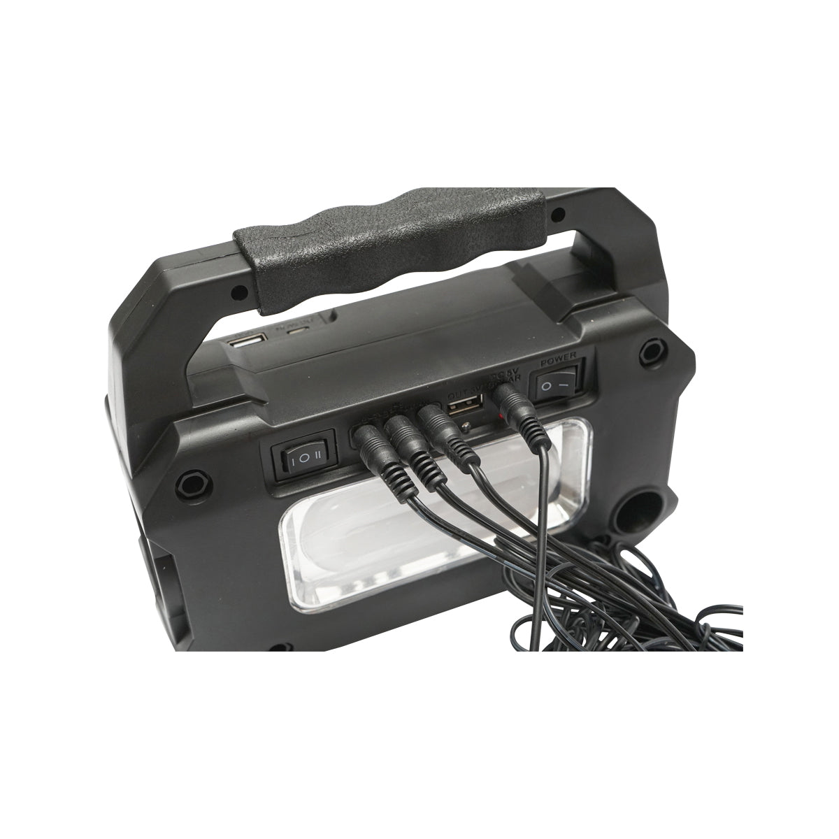 Portable LED lighting kit with 3 bulbs/projector, solar panel, FM radio and 4500 mAh battery for fishing camping GD-8081FM