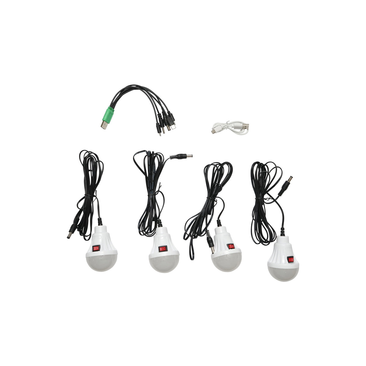 Portable LED lighting kit with 4 bulbs/projector, FM radio, solar panel, and 3.7V battery, 10000 mAH for fishing camping GD-8072