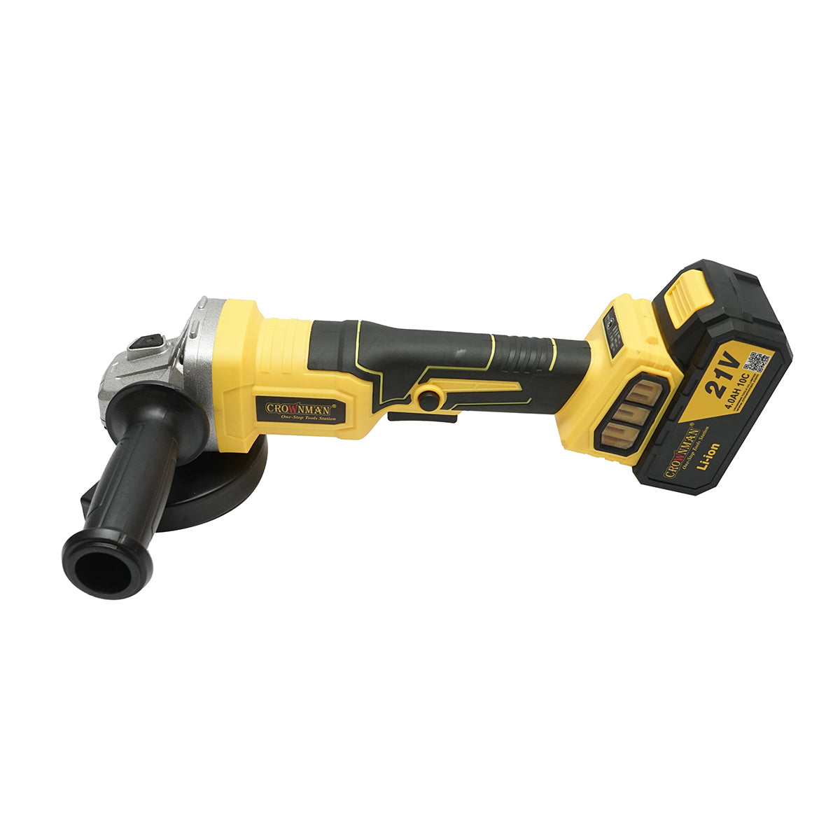 Cordless angle grinder with 21V/4Ah lithium battery, brushless motor, 3 speed settings, disc diameter 115mm Crownman