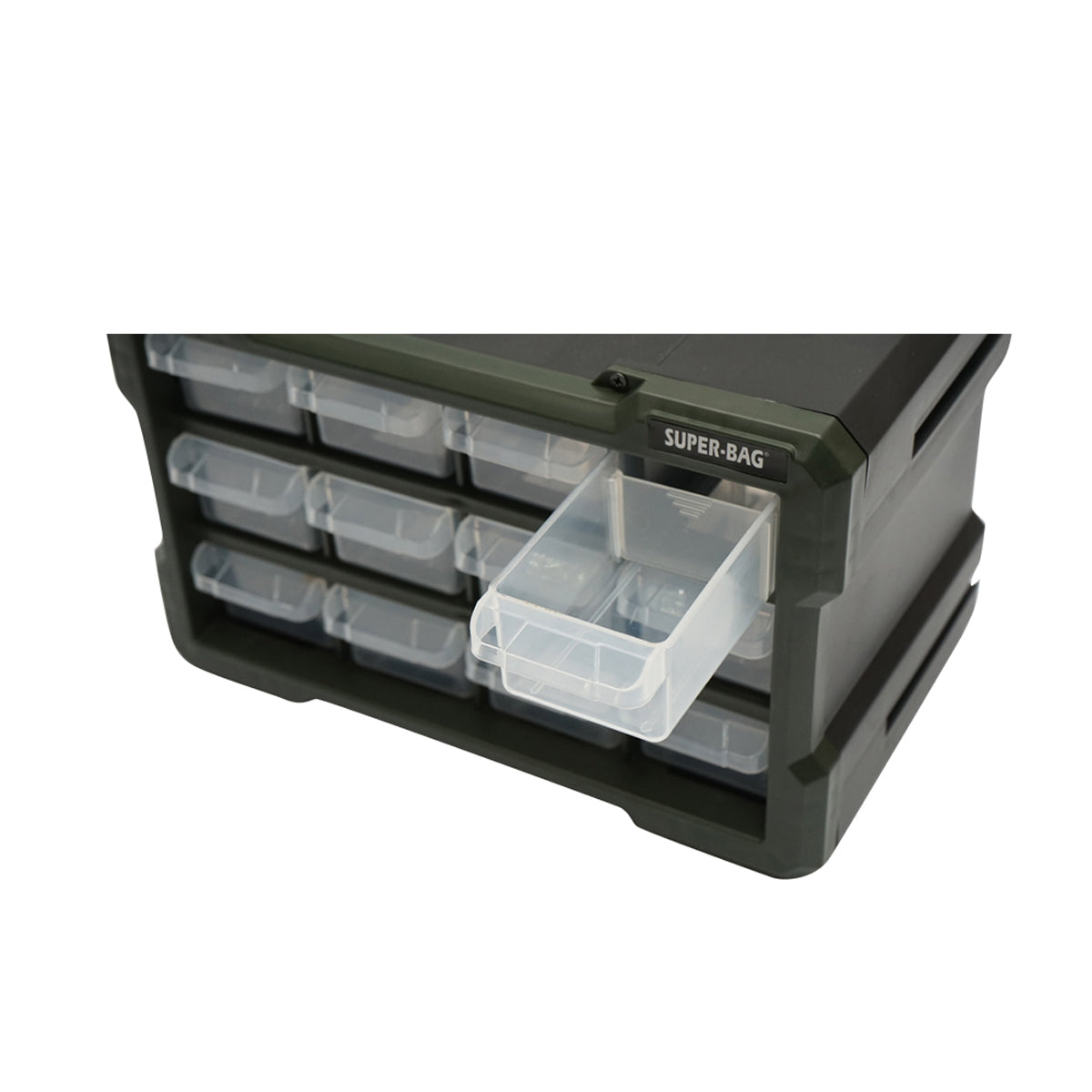 Green modular plastic storage box, 12 drawers 158x266x170mm Breckner Germany