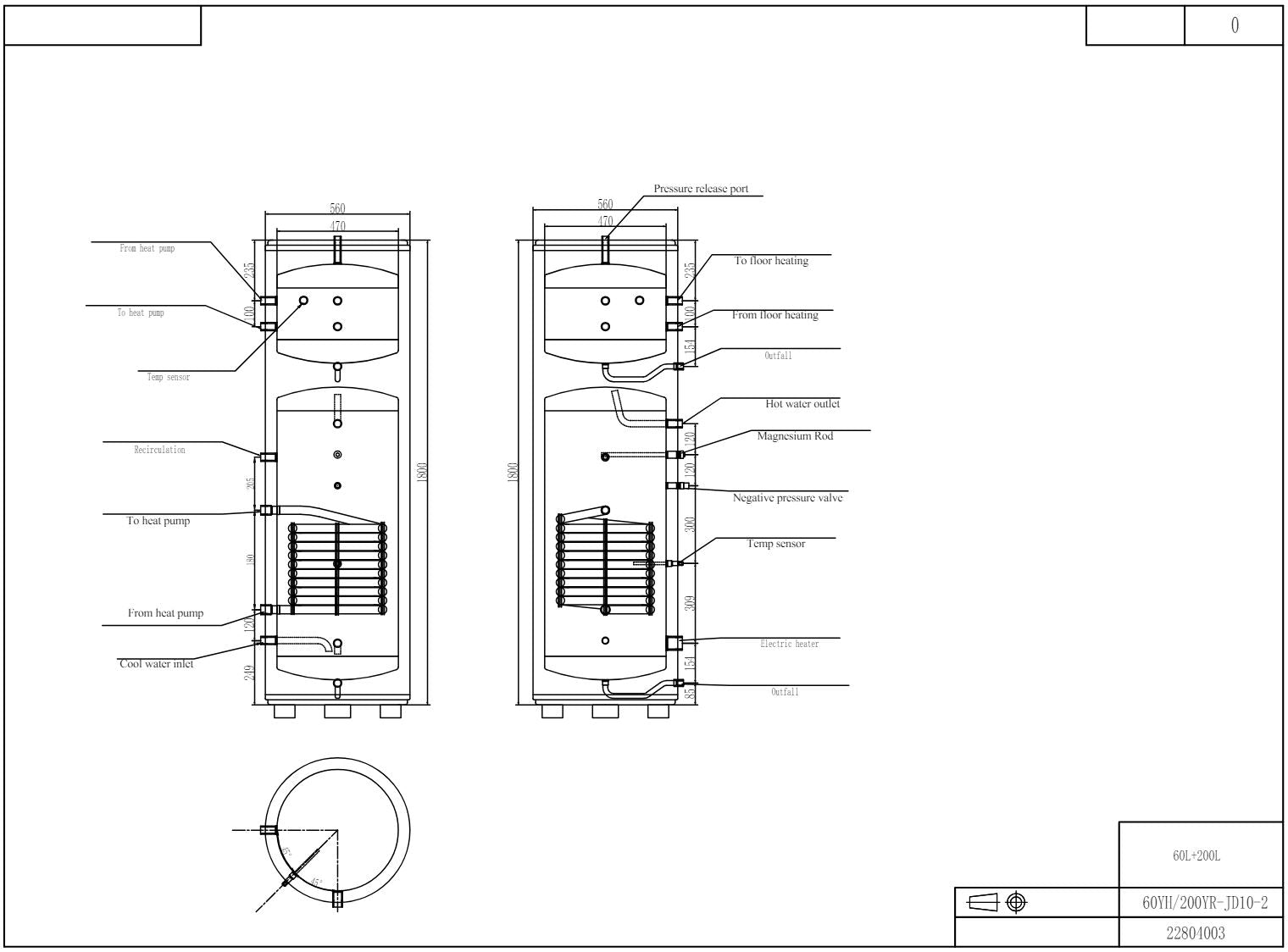 Puffer 60L, 200L pressurized hot water boiler 3KW, 220V for SPRSUN heat pumps