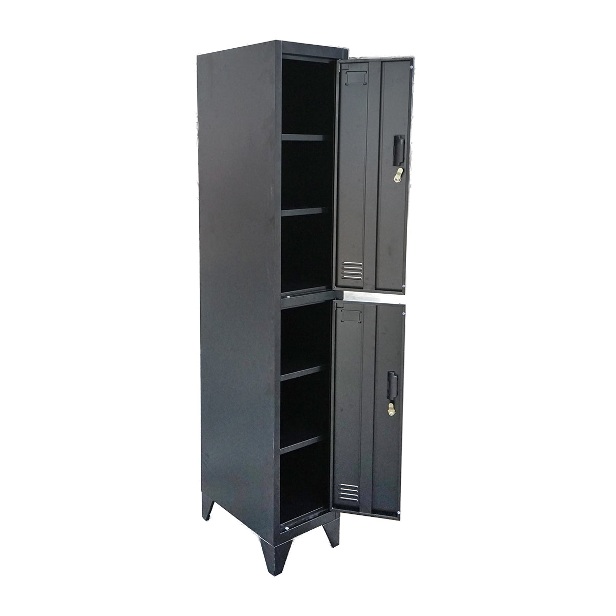 Double metal cabinet locker type with 2 secured doors 1850x380x450mm, black Breckner Germany