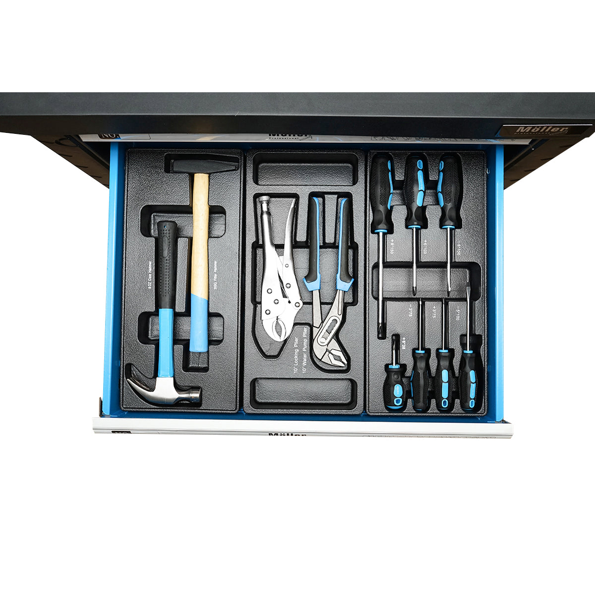 Metal tool cart cabinet with 7 drawers equipped with 496 pieces.