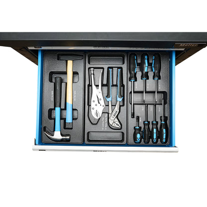 Metal tool cart cabinet with 7 drawers equipped with 496 pieces.