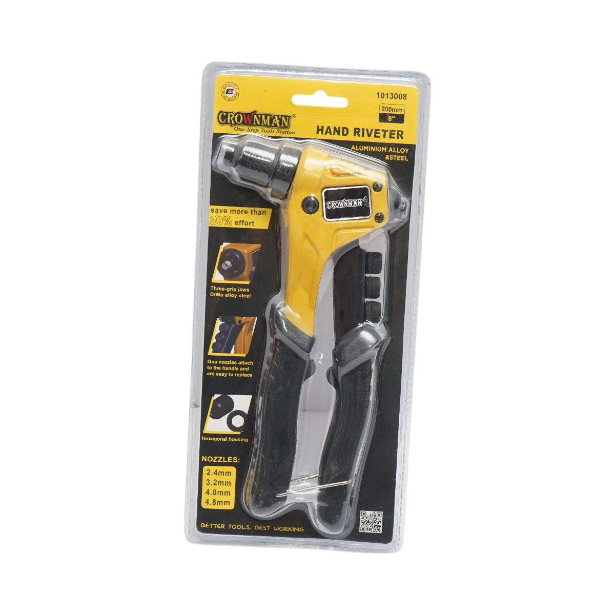 Aluminum snap-on pliers 200mm, 4 interchangeable heads 2.4, 3.2, 4.0, 4.8mm industrial Crownman