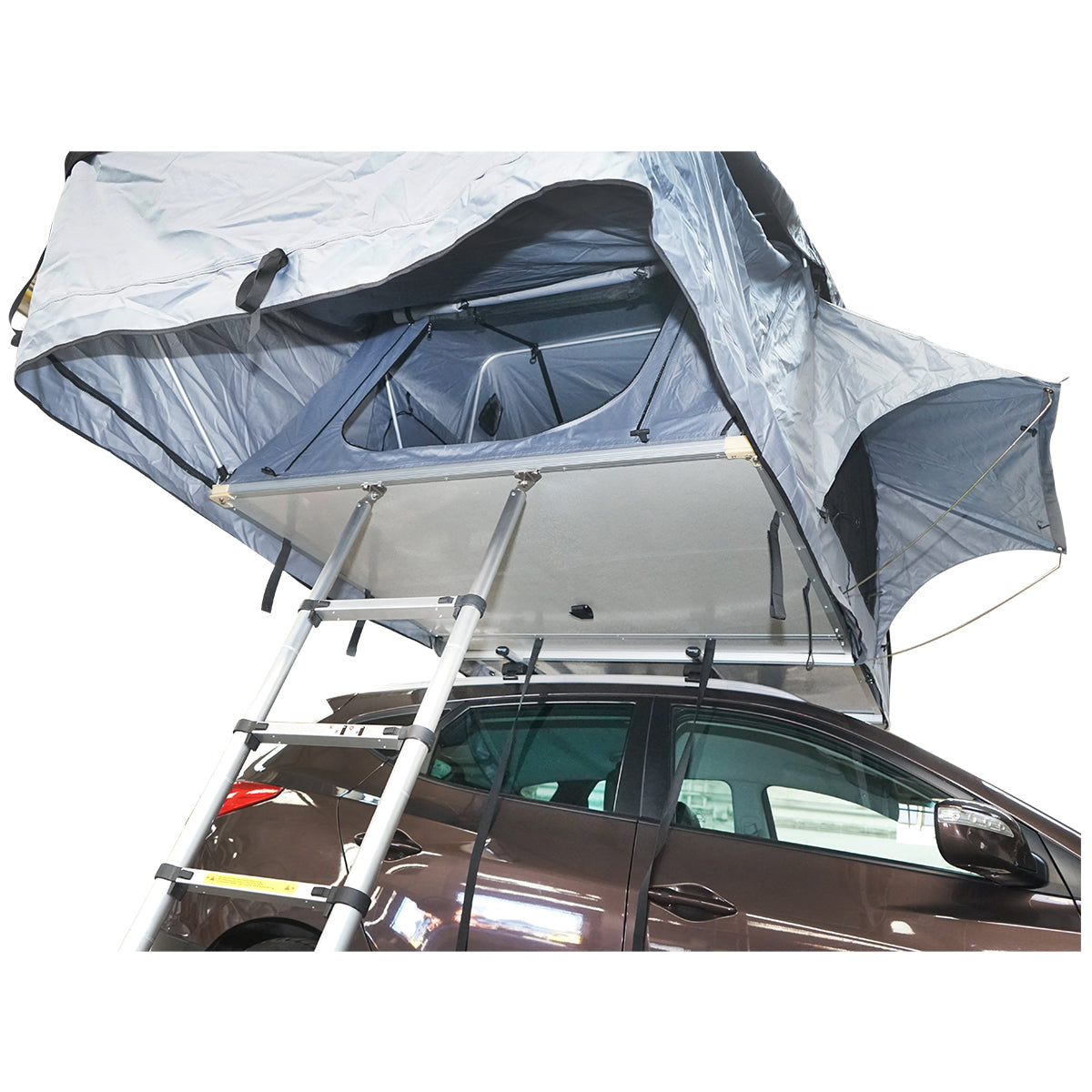Waterproof car tent for 2 people, ceiling attachment with extension, platform, and ladder