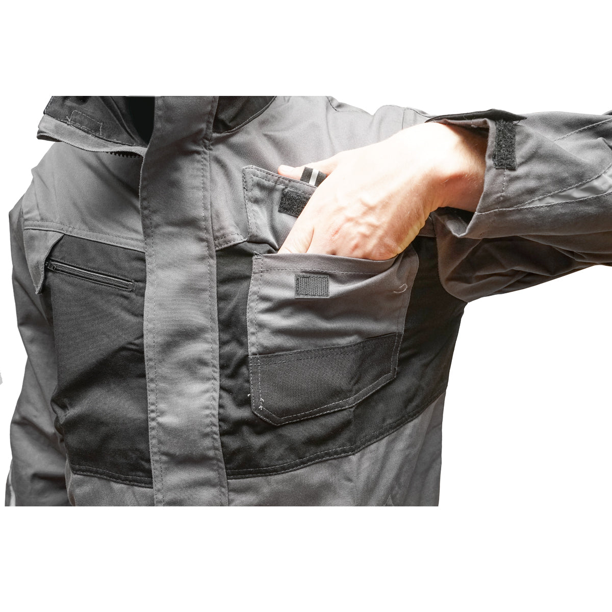 Work jacket, polyester with cotton, gray with black, XXL Breckner Germany