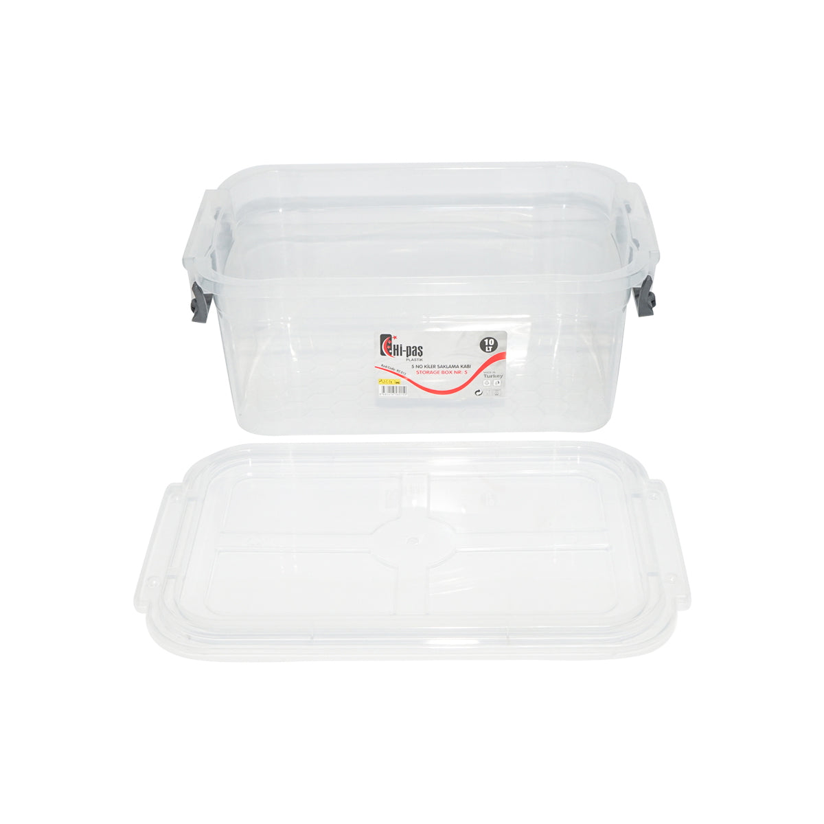 10L storage box with a plastic lid, transparent 240x360x150mm