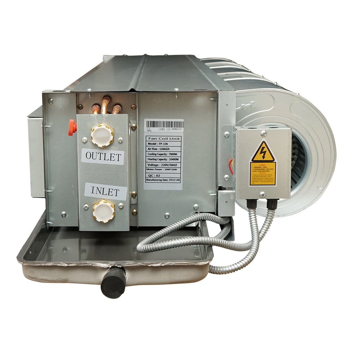 Ventilator convector 7/10.4KW duct type FP-136WA for ceiling, 2 pipe system Fan Coil Unit