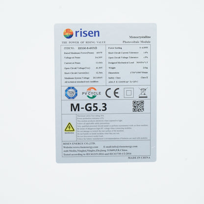 400W RISEN monocrystalline photovoltaic solar panel 1754x1096x30mm