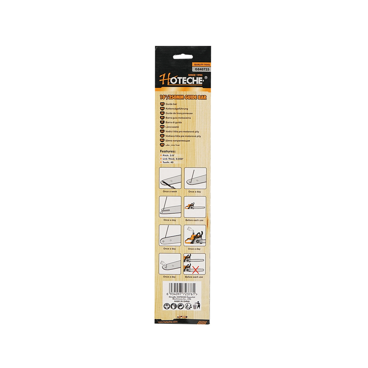 250mm (10 inch) chainsaw blade, compatible with 3/8 pitch chain, 40 teeth Hoteche