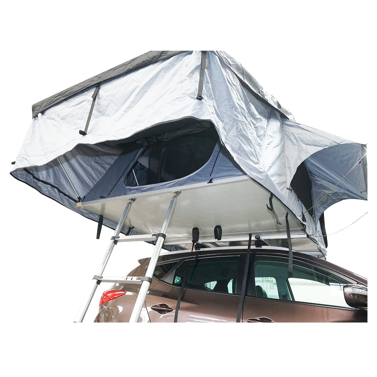Waterproof car tent for 3 people, ceiling attachment with extension, platform, and ladder