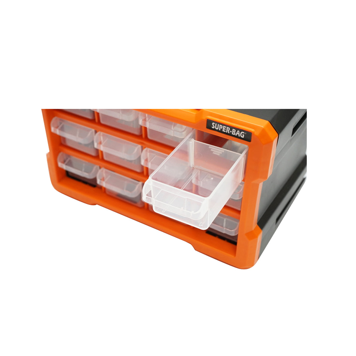 Modular orange plastic storage box, 12 drawers 158x266x170mm Breckner Germany