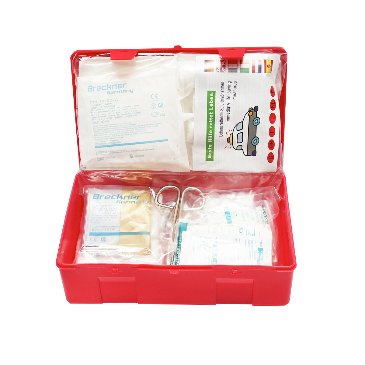 Car safety kit, mandatory legislative first aid package DIN 13164 Breckner Germany