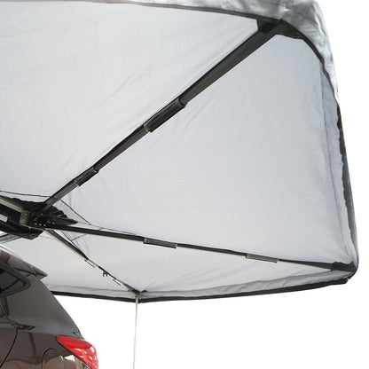 Car side awning, 270 degree, foldable with ceiling attachment
