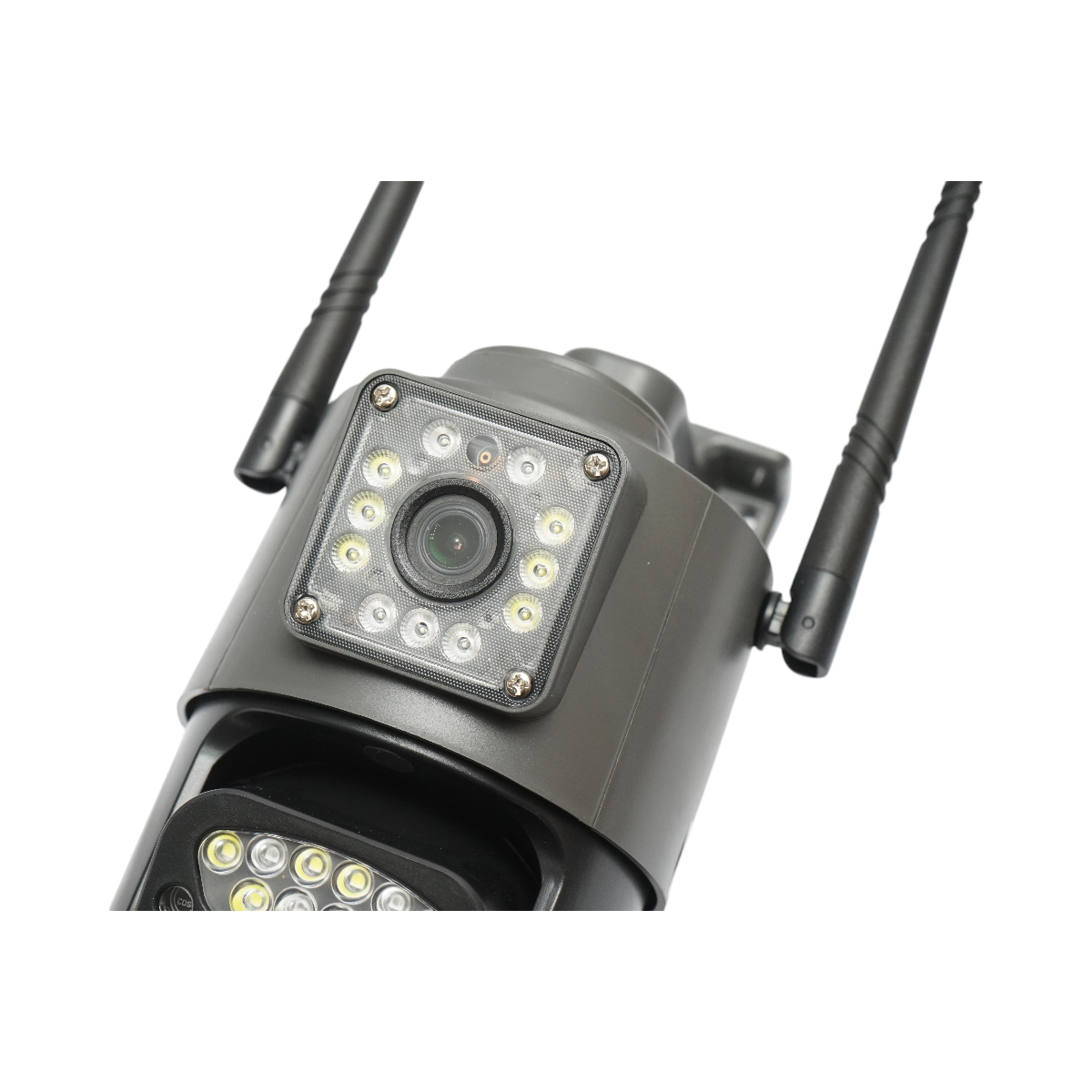 Dual lens WIFI 2.4GHz surveillance camera, P2P 1080P, motion sensor, human detection, night vision, 355-degree rotating PTZ, V380 Pro application