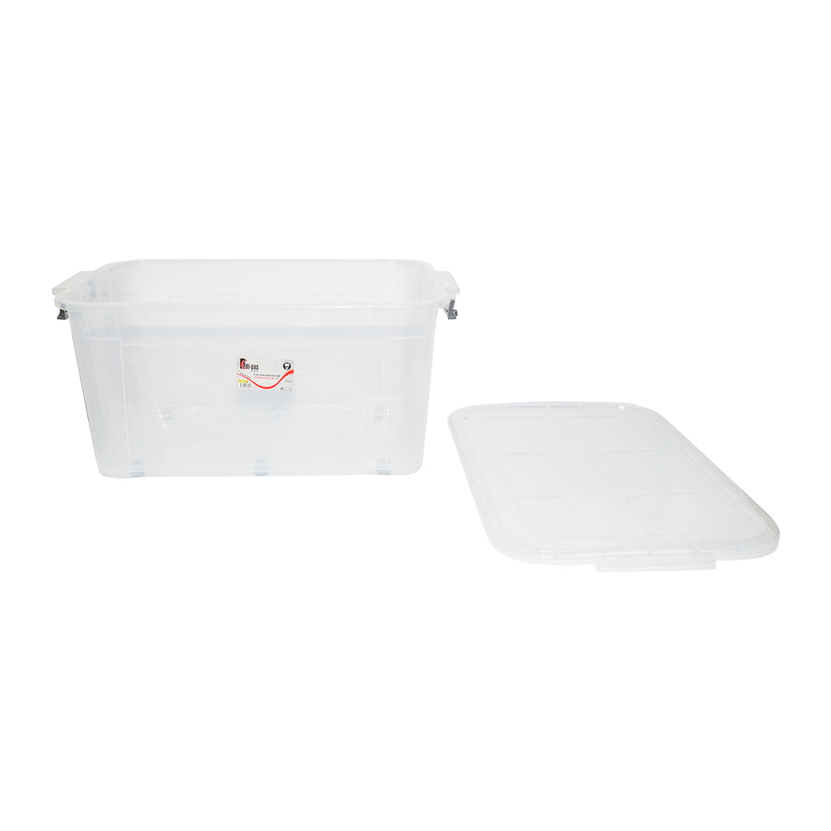 80L storage box with lid and wheels made of transparent plastic 478x750x370mm