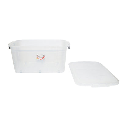 80L storage box with lid and wheels made of transparent plastic 478x750x370mm