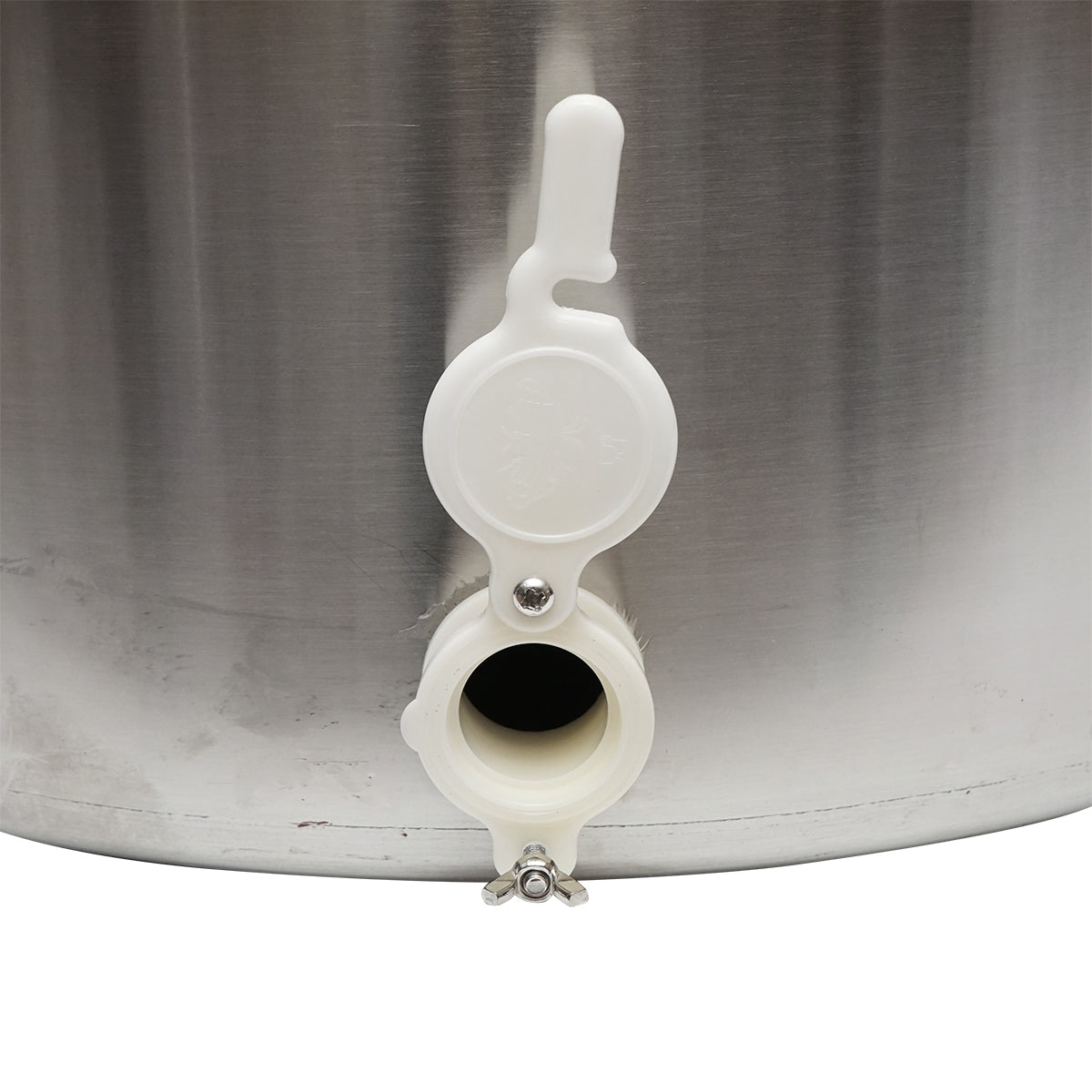 Stainless steel honey extractor with lid for 300kg of honey.