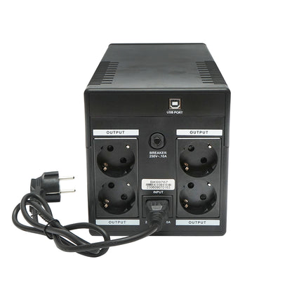 UPS 1500VA/900W with 2x9Ah batteries and 4 schuko sockets, LCD, USB, AVR Breckner Germany